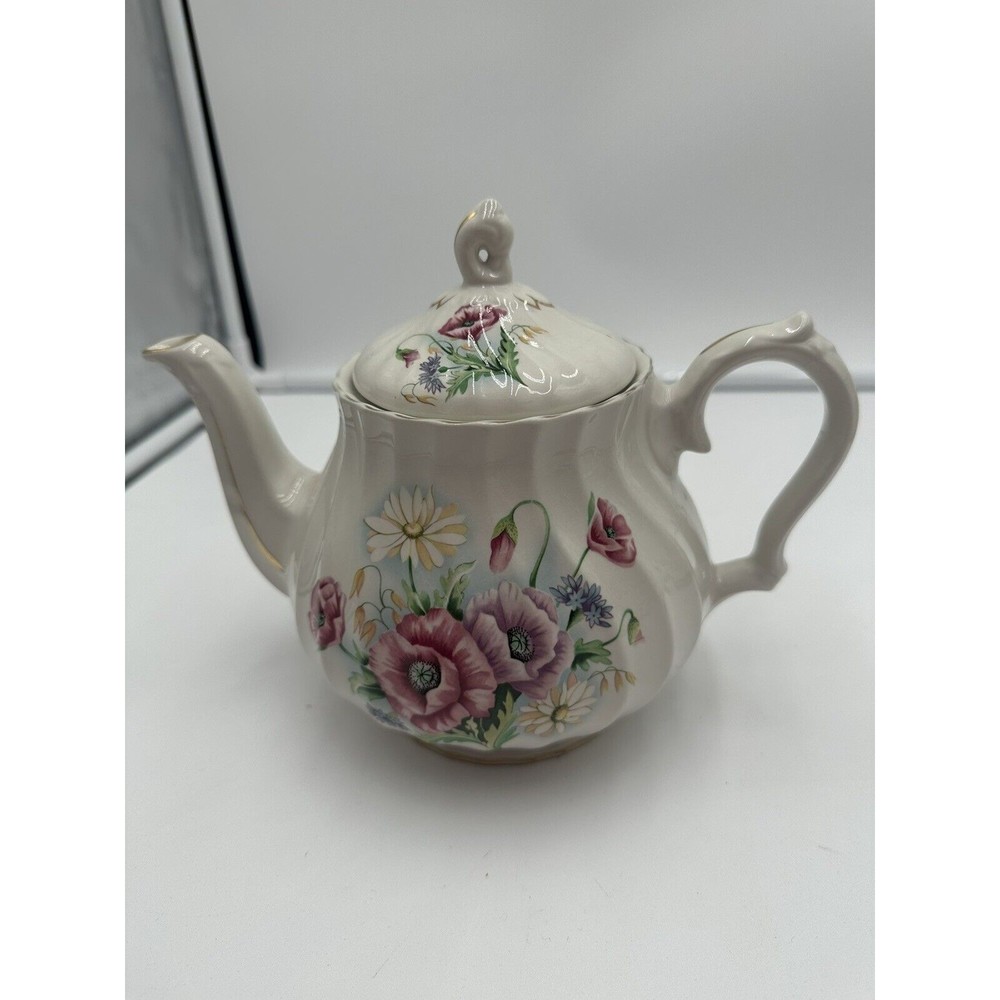 intage Crown Dorset Staffordshire England Teapot Floral Gold Trim Porcelain 9.5”